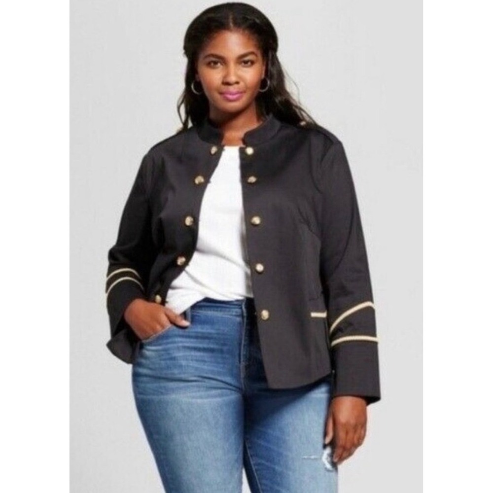 Ava & Viv Womens 4X Military Jacket Black Gold Button Braid Trim Ebony F16828152